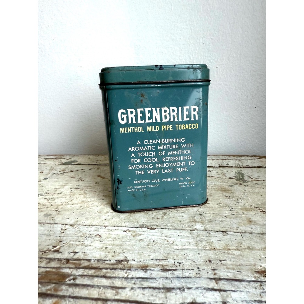 Vintage Greenbrier Tobacco Tin – Green Metal Advertising‎ Can USA - Picture 3 of 9